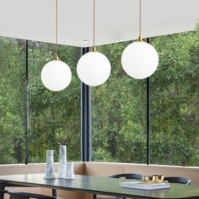 1 Light Contemporary Pendant Lighting White Glass Hanging Lamp