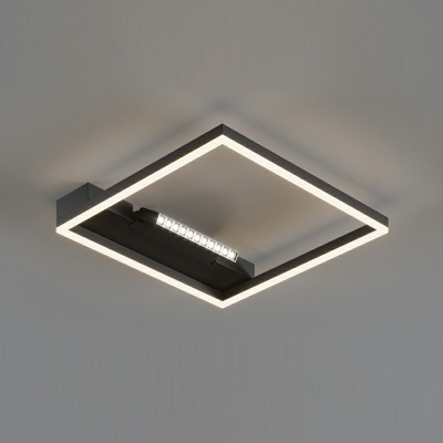 2 Lights Squared Flush-Mount Light Fixture Modern Style Metal Flushmount in Black