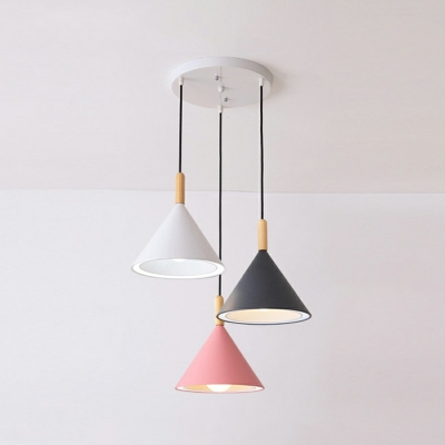 Cone Pendant Lamp Macaron Metal 3-Light Restaurant LED Hanging Light