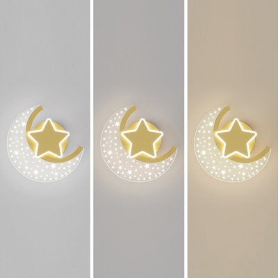 Moon and Star Wall Mounted Lighting LED with Acrylic Shade Wall Light Sconce