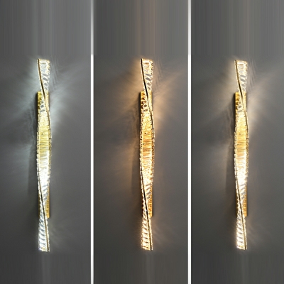 1 Light Curved Wave Wall Mount Lighting Modern Style Crystal Sconce Light Fixture in Gold