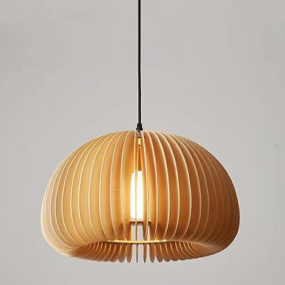 1-Light Hanging Ceiling Lights Minimalist Style Dome Shape Wood Suspension Pendant