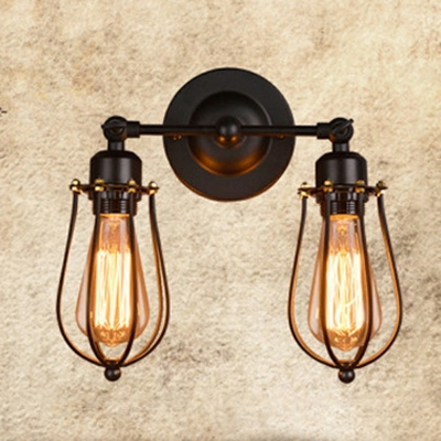 2-Light Wall Mount Lighting Industrial Style Cage Shape Metal Sconce Light Fixtures