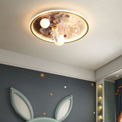 4-Light Close To Ceiling Chandelier Kids Style Round Shape Metal Flush Mount Light
