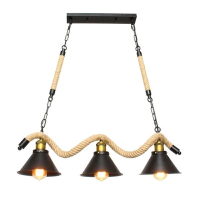 American Industrial Style Bar Linear Chandelier Retro Hemp Rope Restaurant Island Lamp