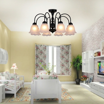 American Style  Semi Flush Mount Fixture Light Village White Glass Shade Ceiling Light for Living Room