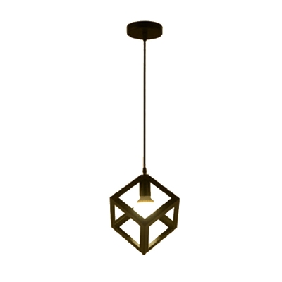 Black Caged Hanging Pendant Light Industrial Style Metal 1 Light Pendant Lamp