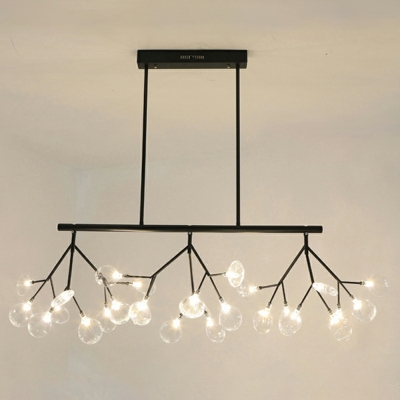 Black Linear Island Pendants Modern Style Glass 27 Lights Island Lamps