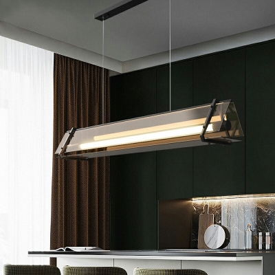 Cognac Island Linear Pendant with Glass Shade Industrial Island Chandelier