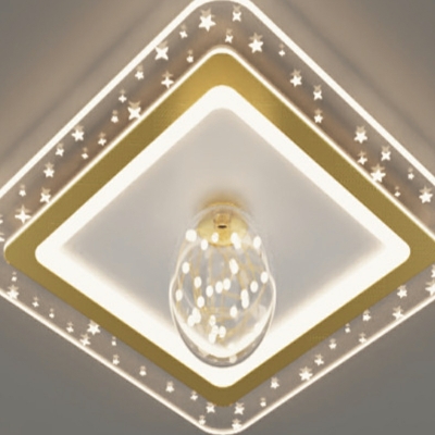 Glass Square Flushmount Lighting Modern Style 3 Lights Flush Ceiling Lights in Gold