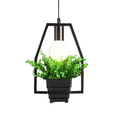 Metal Cylinder Hanging Pendant Light Industrial Style 1 Light Pendant Light in Black Without Plants
