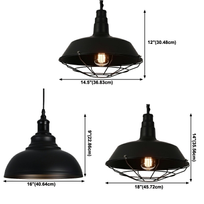 Metal Dome Drop Pendant Industrial Style 1 Light Pendant Lamp in Black