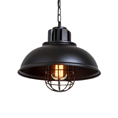 Metal Dome Pendant Light Fixture Industrial Style 1 Light Pendant Light in Black
