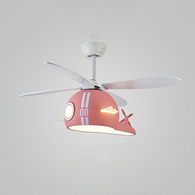 Modern Cartoon Semi-Flushmount Light Creative Airplane Semi Flush Fan Light for Bedroom