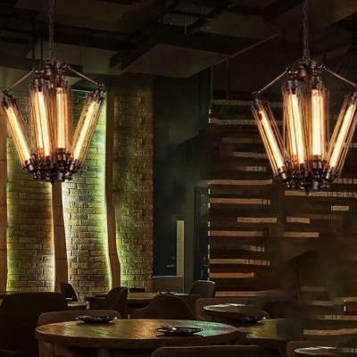 Rust Chandelier Lighting Fixtures 8-Light Industrial Pendant Lighting