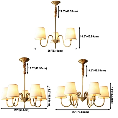 Traditional Style Conical Hanging Chandelier Fabric 6-Lights Chandelier Light in Gold