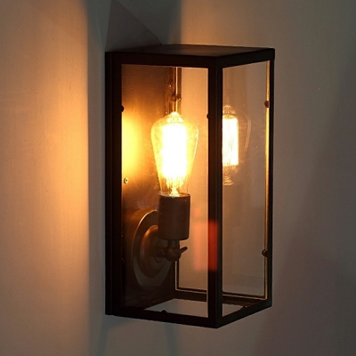 Vintage Wall Sconce Black Metal with Clear Glass Shade Sconce Light Fixture