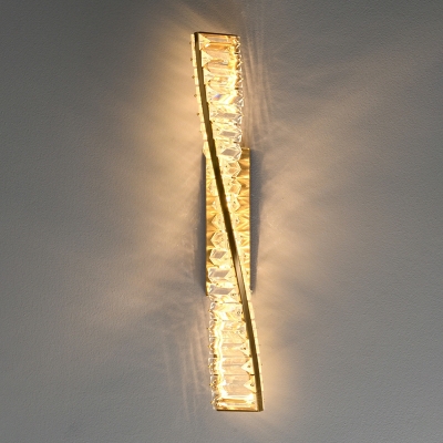 1 Light Curved Wave Wall Mount Lighting Modern Style Crystal Sconce Light Fixture in Gold