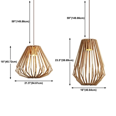 1-Light Hanging Lights Minimalist Style Cage Shape Wood Suspension Pendant