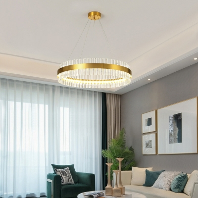 1 Light Ring Chandelier Lamp Gold Glass Chandelier Light for Living Room
