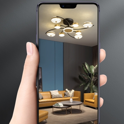 Black-Gold Flush Mount Lighting Fixtures with Acrylic Shade LED Flush Ceiling Lights