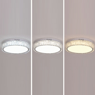 Contemporary Drum Flush Mount Fixture Light Crystal 1 Light in White Ceiling Light for Bedroom
