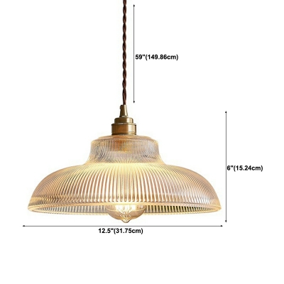 Disc Shape Pendant Ceiling Light with Ribbed Glass Shade Hanging Lamp in Clear