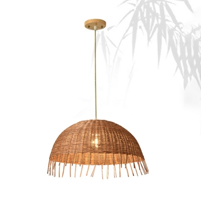 Modern Hemisphere Pendant Lighting Rattan Weaving 1 Light Hanging Lamp