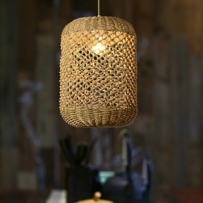 Modern Pendant Lighting Bamboo Weaving 1 Light Hanging Lamp for Dining Room