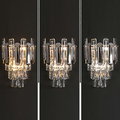 Modern Style Prismatic Wall Lighting Crystal Block 3-Lights Wall Sconces in Grey