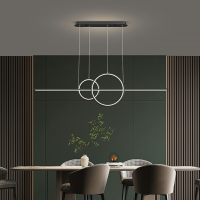 Nordic Minimalist Strip Island Light LED Linear Chandelier for Living Room