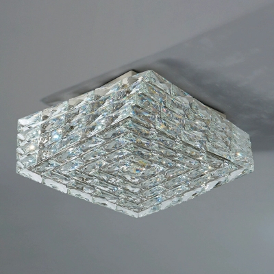 Square LED Semi Flush Mount Ceiling Light Modern Crystal Flushmount Lighting for Bedroom