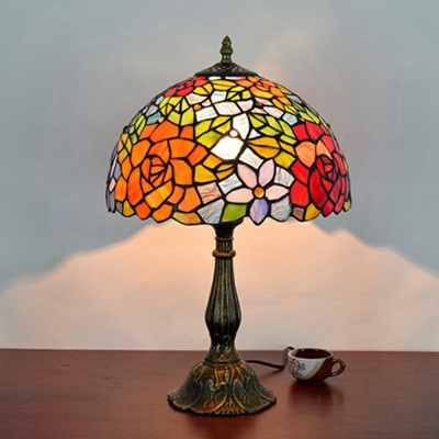 Stained Art Glass Shade Nightstand Lamp Single Bulb Table Lamp in Multi-Color