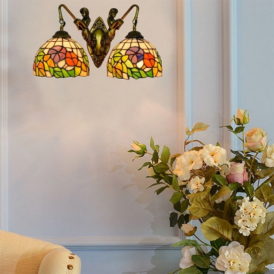 Tiffany Style Countryside Flower Shape Wall Lighting Creative Glass 2 Heads Wall Mount Fixture