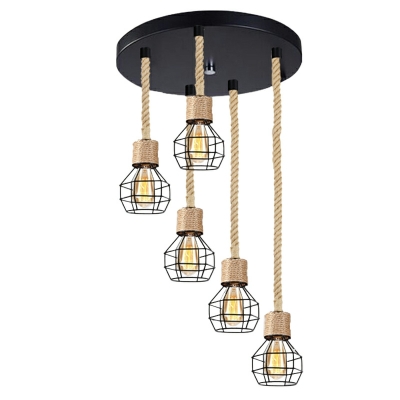 Wire Cage Pendant Light in Black Chandelier Lighting for Dining Room