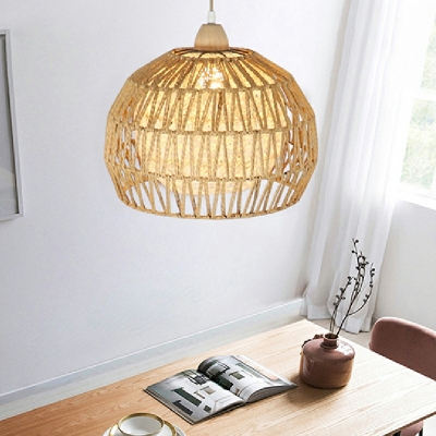 Asian Style Hemisphere Shade Ceiling Pendant Lamp Handwoven 1 Light Hanging Ceiling Light with Adjustable Cord