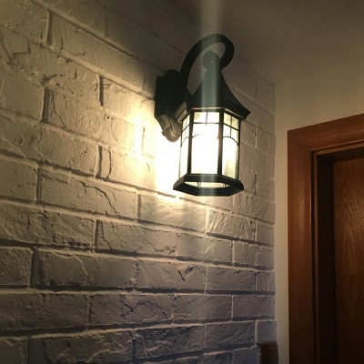 Black Metal Wall Lamp 1 Light Clear Glass Outdoor Wall Light