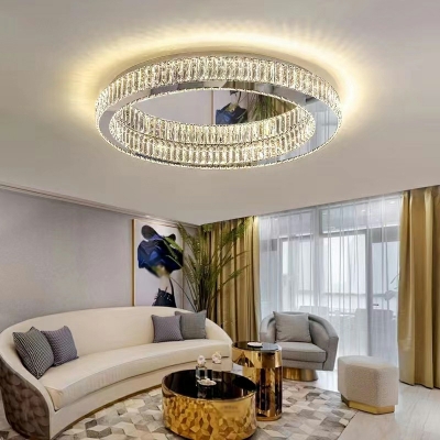 Circular Flush Ceiling Light Modern Style Crystal 1-Light Flush Mount Light in Silver