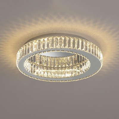 Circular Flush Ceiling Light Modern Style Crystal 1-Light Flush Mount Light in Silver