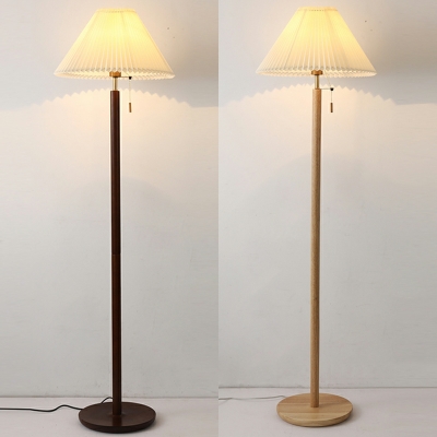 Contemporary Wooden Floor Lamp 1 Light Cloth Shade Lamp for Bedroom