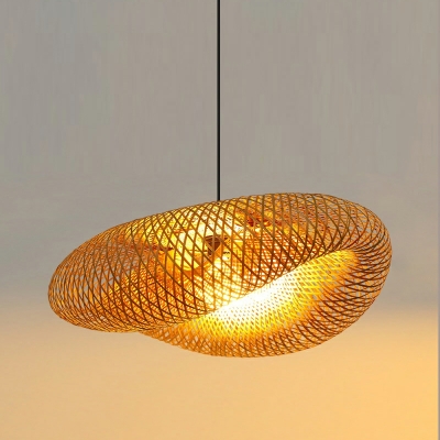 Curvy Hanging Light Kit Modern Style Rattan 1-Light Pendant Lamp in Orange