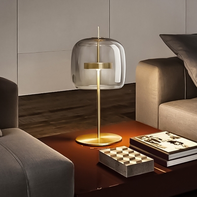 Glass Shade Table Light Metal LED Contemporary Nightstand Lamp