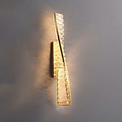 Gold Curved Wall Lamps Modern Style Mirror Fluted Crystal 1 Light Wall Sconce Lighting