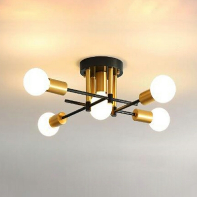 Industrial Style Metal Ceiling Light LED Semi Flush Ceiling Light in Black-Gold