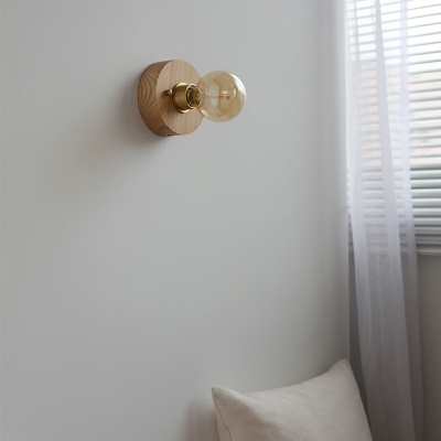 Mid-Century Geometric Flush Mount Wall Sconce Hand Blown Wood Surface Wall Sconce