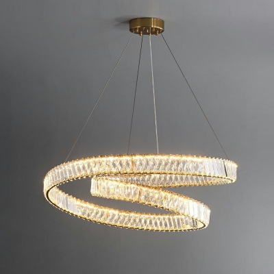 Modern Style Twist Hanging Chandelier Crystal Rectangle 1-Light Chandelier Light in Gold
