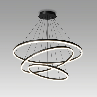 Multilayers Pendant Lighting Aluminum Round Ring Suspension Light for Living Room in Black