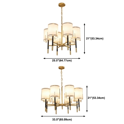 8 Lights Cylindrical Chandelier Light Traditional Style Fabric Chandelier Light Fixtures in Beige