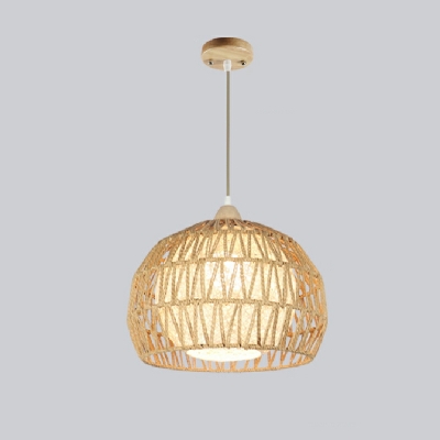 Asian Style Hemisphere Shade Ceiling Pendant Lamp Handwoven 1 Light Hanging Ceiling Light with Adjustable Cord