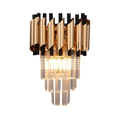 Coffee Tapered Wall Lighting Modern Style Crystal Block 2 Lights Wall Sconce Lights